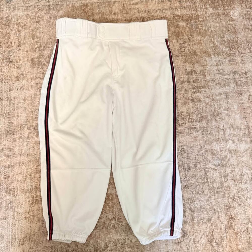XL Youth Rawlings White Baseball Knickers with Navy/Red Stripe